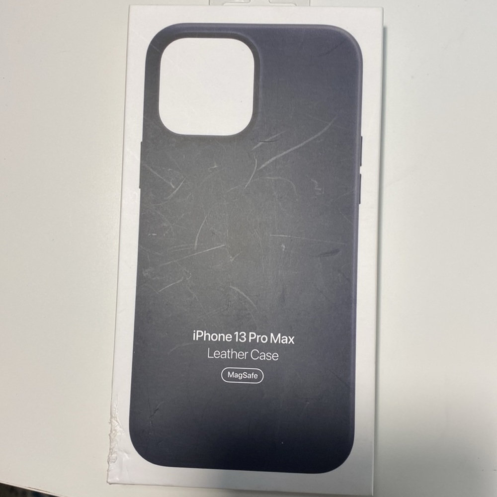 Apple iPhone, 13 Pro Max, leather case. Midnight color, with box